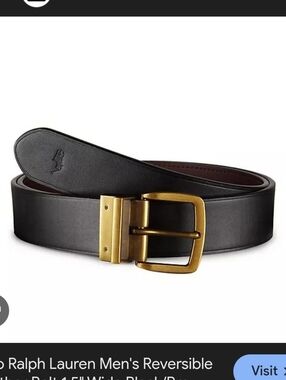 Ralph Lauren Square Buckle Reversible Leather Belt Black And Brown Size 38 New